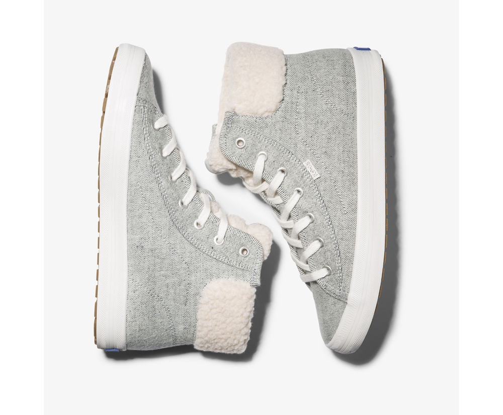 Keds Sneaker Damen Grau - Kickstart Hi Trx Brushed Denim Faux Shearling - IPZ-297534